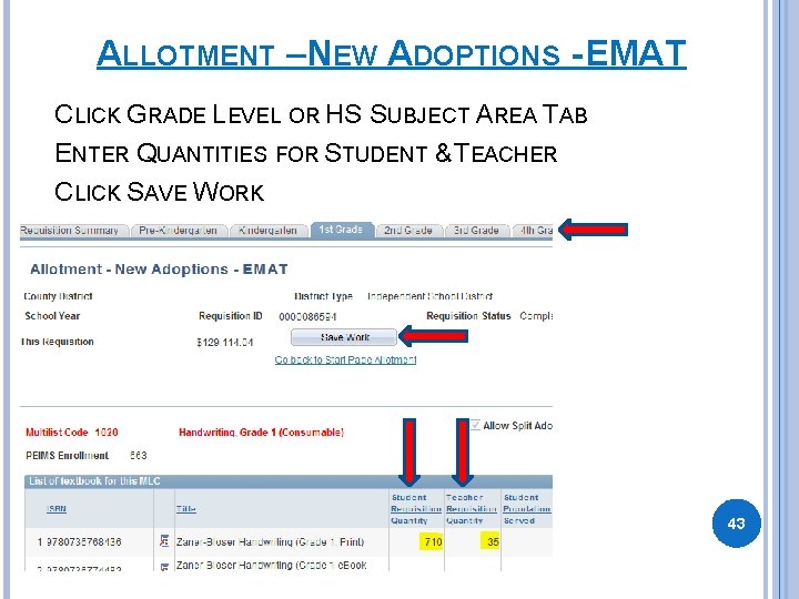 ALLOTMENT – NEW ADOPTIONS - EMAT CLICK GRADE LEVEL OR HS SUBJECT AREA TAB ALLOTMENT – NEW ADOPTIONS - EMAT CLICK GRADE LEVEL OR HS SUBJECT AREA TAB