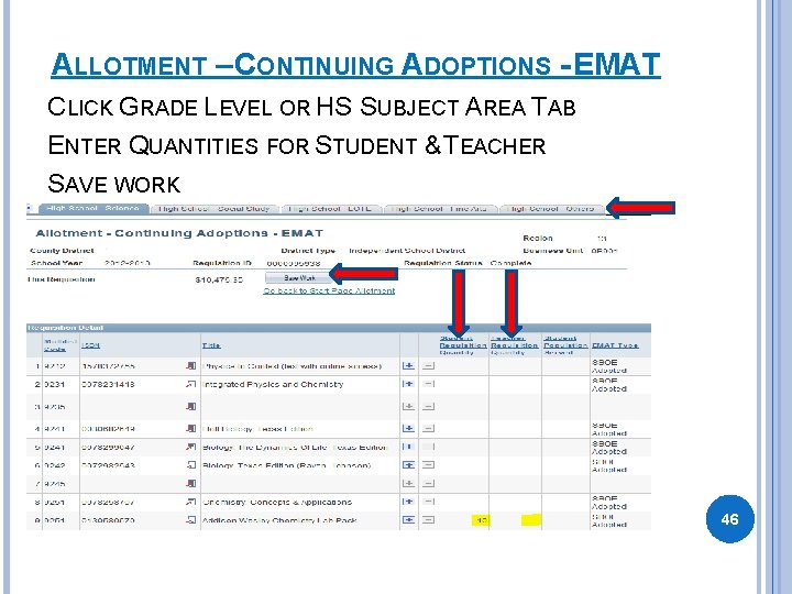 ALLOTMENT – CONTINUING ADOPTIONS - EMAT CLICK GRADE LEVEL OR HS SUBJECT AREA TAB ALLOTMENT – CONTINUING ADOPTIONS - EMAT CLICK GRADE LEVEL OR HS SUBJECT AREA TAB