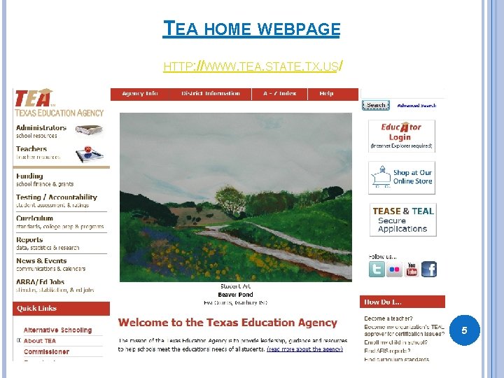 TEA HOME WEBPAGE HTTP: //WWW. TEA. STATE. TX. US/ 5 TEA HOME WEBPAGE HTTP: //WWW. TEA. STATE. TX. US/ 5