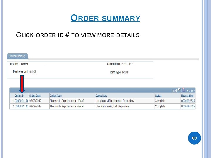 ORDER SUMMARY CLICK ORDER ID # TO VIEW MORE DETAILS 60 ORDER SUMMARY CLICK ORDER ID # TO VIEW MORE DETAILS 60