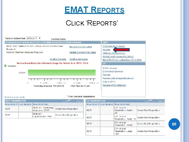 EMAT REPORTS CLICK ‘REPORTS’ 85 EMAT REPORTS CLICK ‘REPORTS’ 85