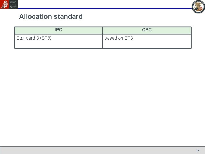 Allocation standard IPC Standard 8 (ST 8) CPC based on ST 8 17 