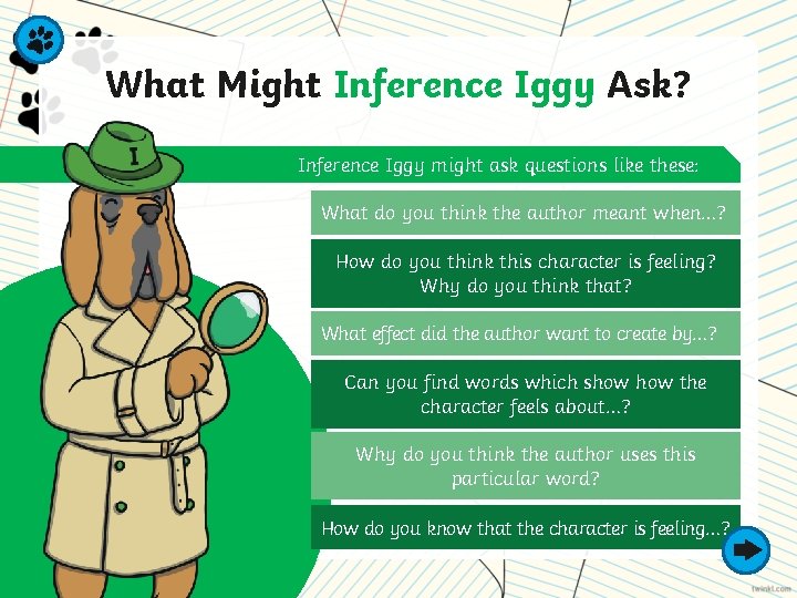 What Might Inference Iggy Ask? Inference Iggy might ask questions like these: What do