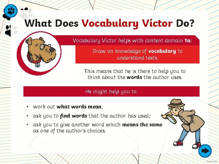 What Does Vocabulary Victor Do? Vocabulary Victor helps with content domain 1 a: Draw