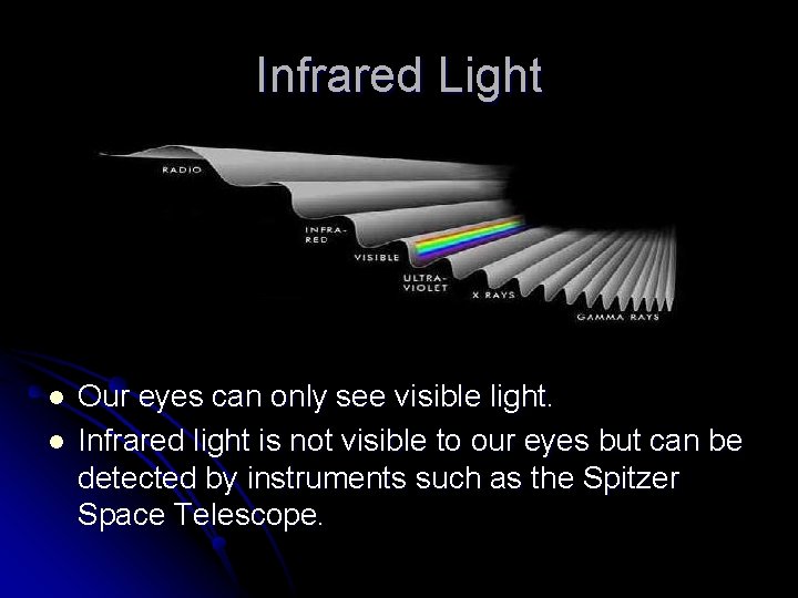 Infrared Light l l Our eyes can only see visible light. Infrared light is