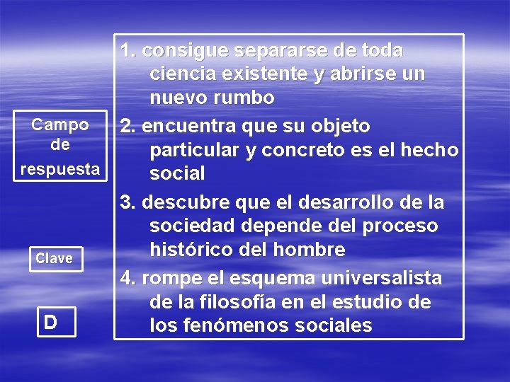 1. consigue separarse de toda ciencia existente y abrirse un nuevo rumbo Campo 2.