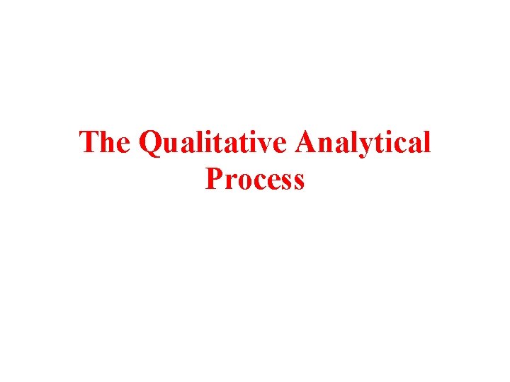 The Qualitative Analytical Process The Qualitative Analytical Process