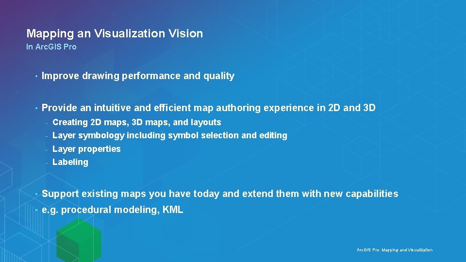 Mapping an Visualization Vision In Arc. GIS Pro • Improve drawing performance and quality