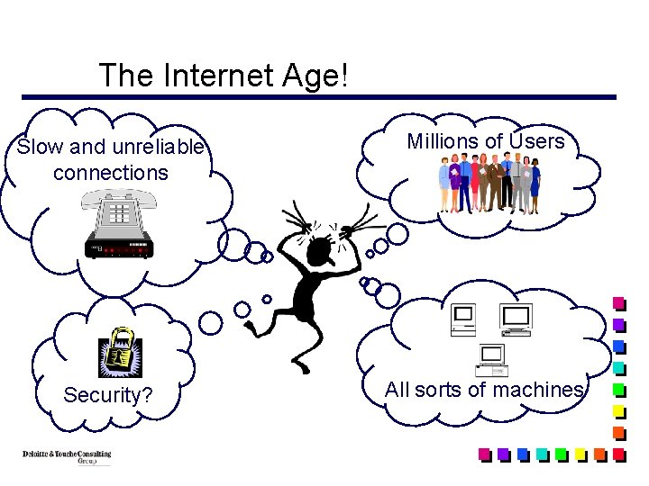 The Internet Age! Slow and unreliable connections Millions of Users Security? All sorts of