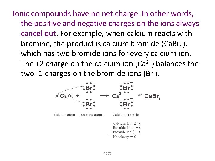 Ionic compounds have no net charge. In other words, the positive and negative charges