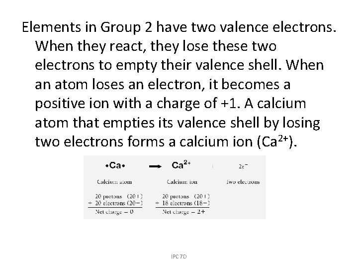 Elements in Group 2 have two valence electrons. When they react, they lose these