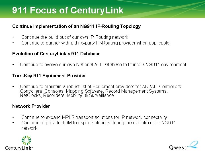 911 Focus of Century. Link Continue Implementation of an NG 911 IP-Routing Topology • 911 Focus of Century. Link Continue Implementation of an NG 911 IP-Routing Topology •
