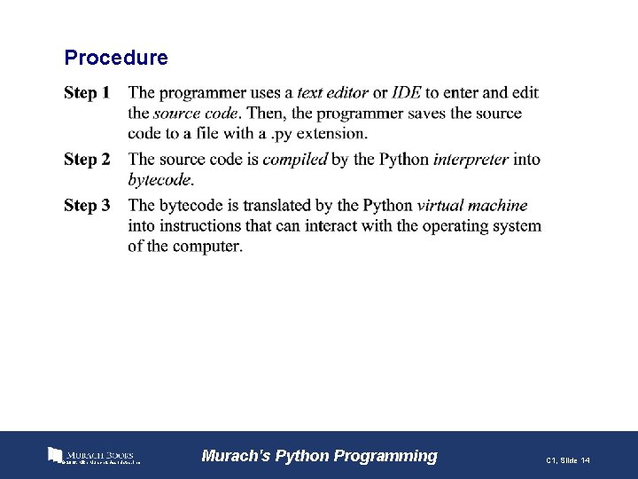 Procedure © 2016, Mike Murach & Associates, Inc. Murach's Python Programming C 1, Slide