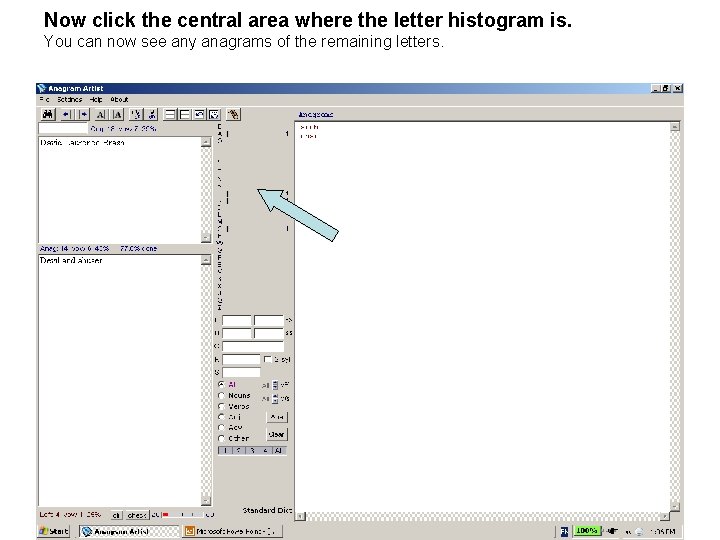 Now click the central area where the letter histogram is. You can now see