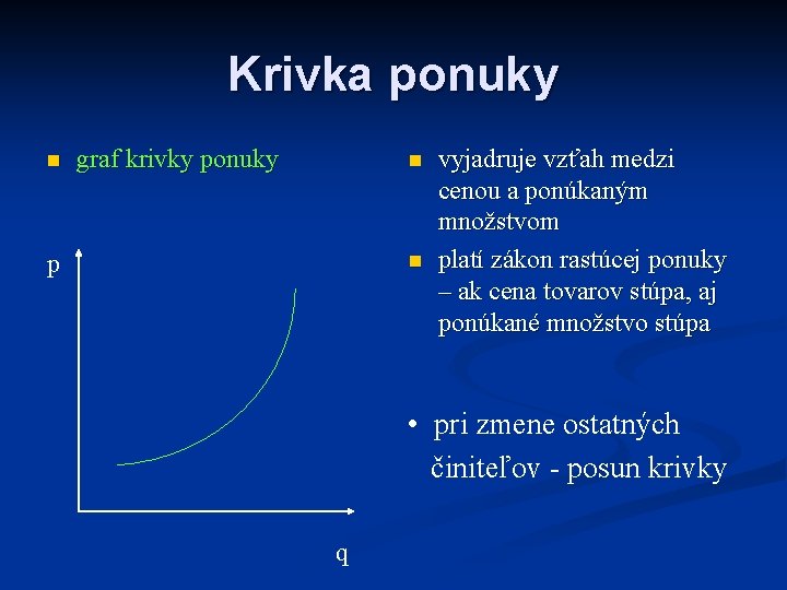 Krivka ponuky n graf krivky ponuky n p n vyjadruje vzťah medzi cenou a