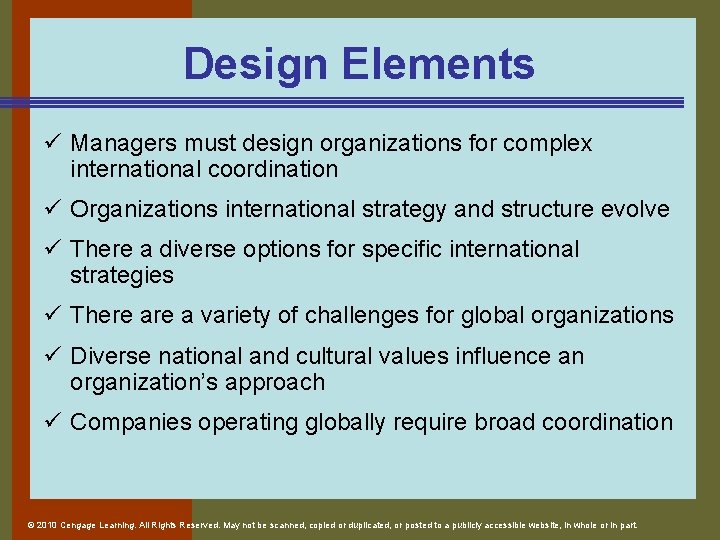 Design Elements ü Managers must design organizations for complex international coordination ü Organizations international Design Elements ü Managers must design organizations for complex international coordination ü Organizations international