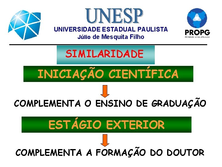 UNIVERSIDADE ESTADUAL PAULISTA Júlio de Mesquita Filho SIMILARIDADE INICIAÇÃO CIENTÍFICA COMPLEMENTA O ENSINO DE