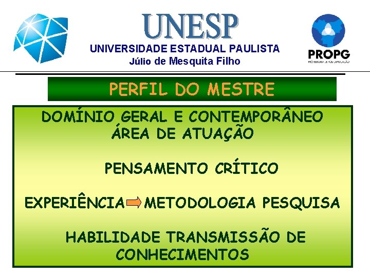 UNIVERSIDADE ESTADUAL PAULISTA Júlio de Mesquita Filho PERFIL DO MESTRE DOMÍNIO GERAL E CONTEMPOR