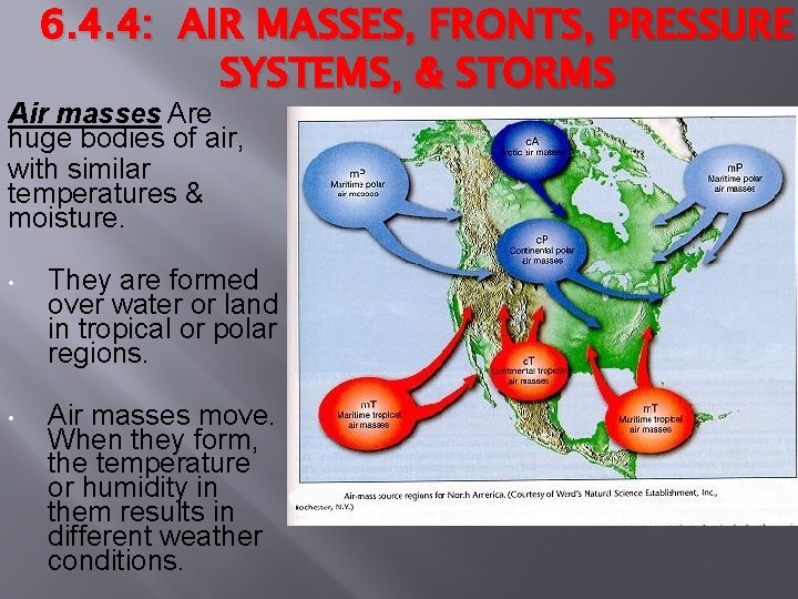 6. 4. 4: AIR MASSES, FRONTS, PRESSURE SYSTEMS, & STORMS Air masses Are huge