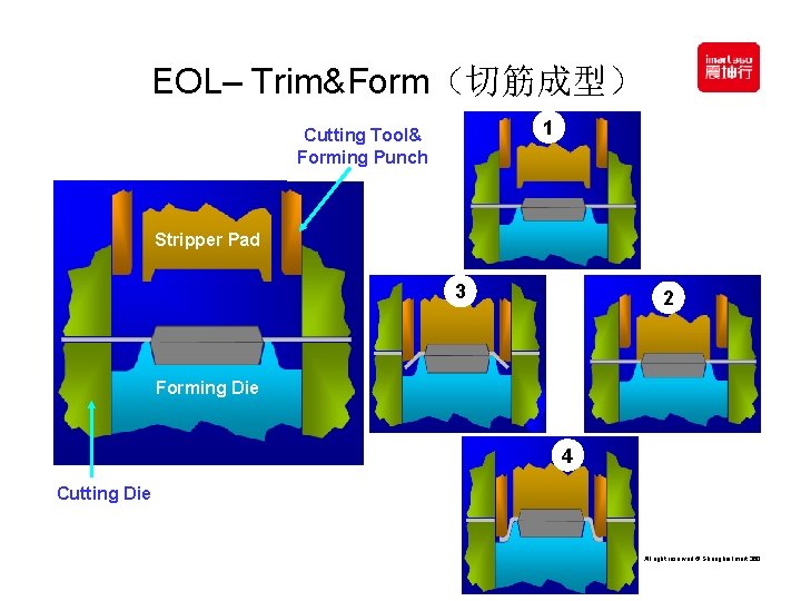 EOL– Trim&Form（切筋成型） 1 Cutting Tool& Forming Punch Stripper Pad 3 2 Forming Die 4