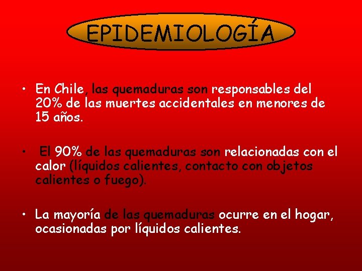 EPIDEMIOLOGÍA • En Chile, las quemaduras son responsables del 20% de las muertes accidentales