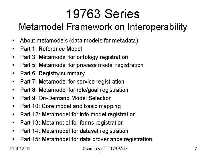 19763 Series Metamodel Framework on Interoperability • • • • About metamodels (data models