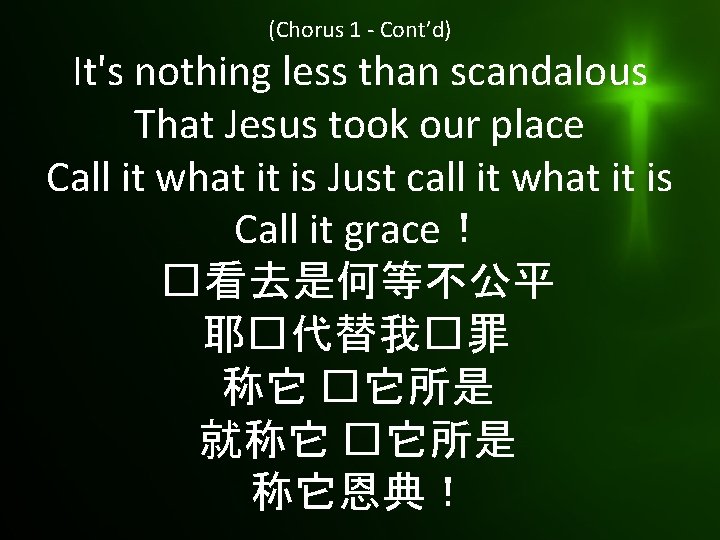 (Chorus 1 - Cont’d) It's nothing less than scandalous That Jesus took our place