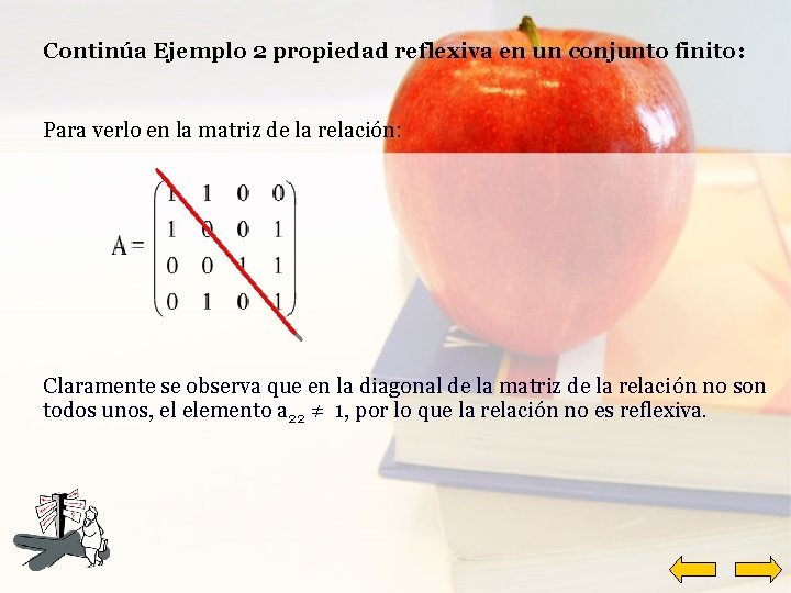 Continúa Ejemplo 2 propiedad reflexiva en un conjunto finito: Para verlo en la matriz