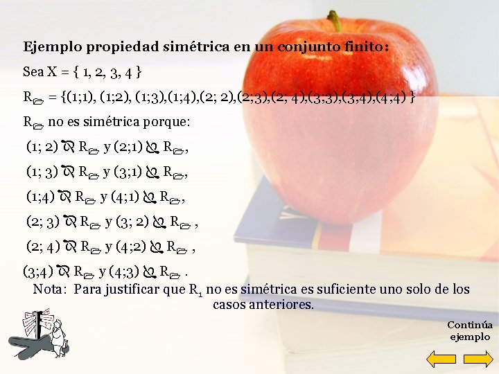 Ejemplo propiedad simétrica en un conjunto finito: Sea X = { 1, 2, 3,