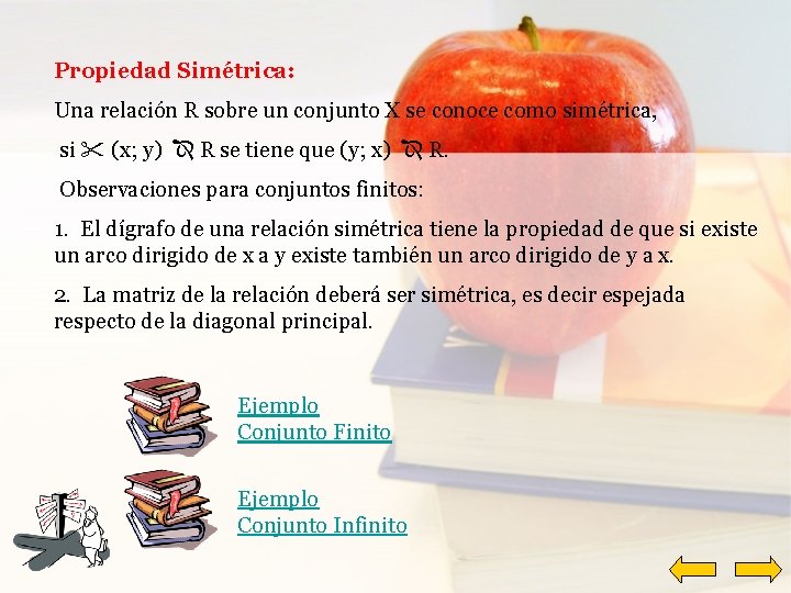 Propiedad Simétrica: Una relación R sobre un conjunto X se conoce como simétrica, si