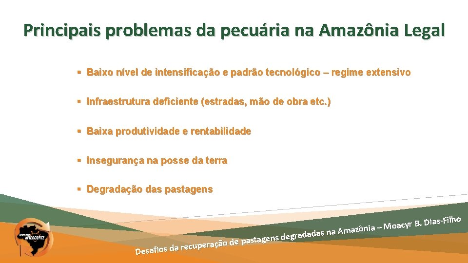 Principais problemas da pecuária na Amazônia Legal § Baixo nível de intensificação e padrão