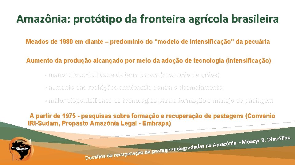 Amazônia: protótipo da fronteira agrícola brasileira Meados de 1980 em diante – predomínio do