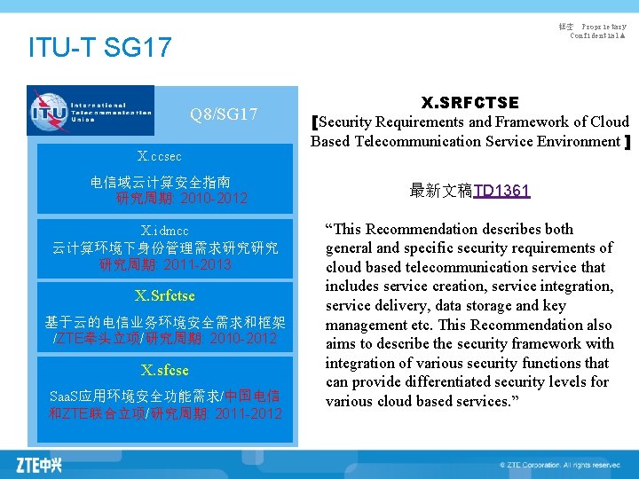 秘密 Proprietary Confidential▲ ITU-T SG 17 Q 8/SG 17 X. ccsec X. SRFCTSE [Security