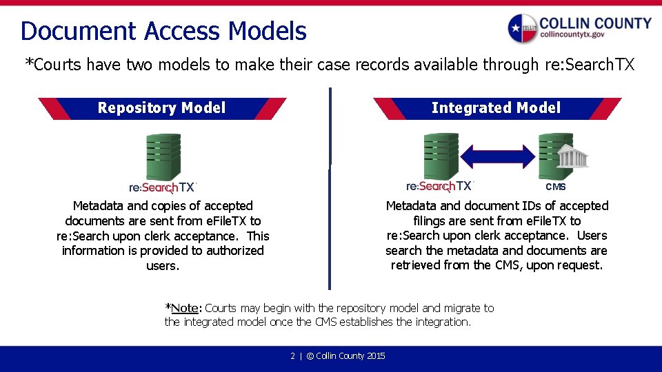 Document Access Models *Courts have two models to make their case records available through