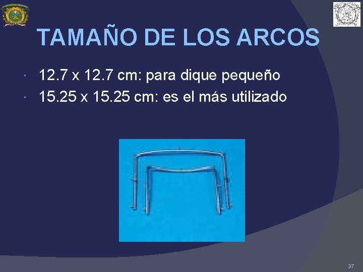 TAMAÑO DE LOS ARCOS 12. 7 x 12. 7 cm: para dique pequeño 15.