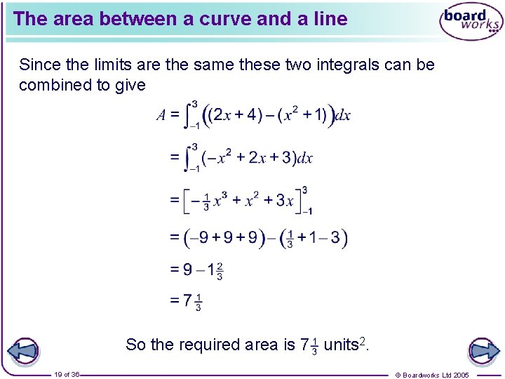 The area between a curve and a line Since the limits are the same
