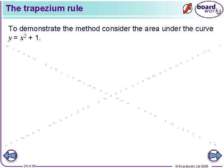 The trapezium rule To demonstrate the method consider the area under the curve y