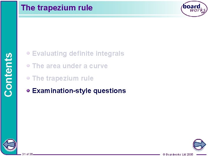 Contents The trapezium rule Evaluating definite integrals The area under a curve The trapezium