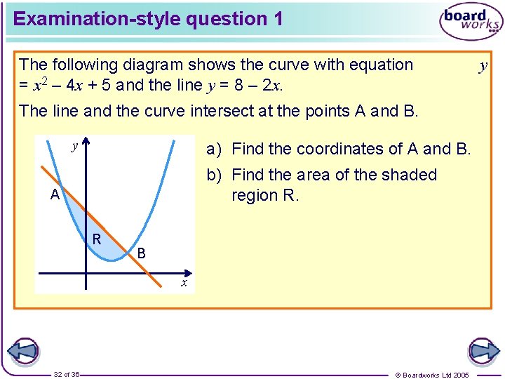 Examination-style question 1 The following diagram shows the curve with equation = x 2