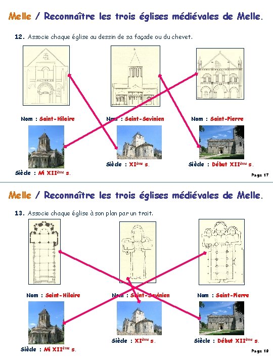 Melle / Reconnaître les trois églises médiévales de Melle. 12. Associe chaque église au