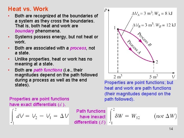 Heat vs. Work • • • Both are recognized at the boundaries of a