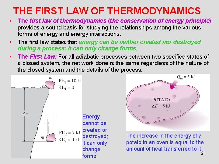 THE FIRST LAW OF THERMODYNAMICS • • • The first law of thermodynamics (the
