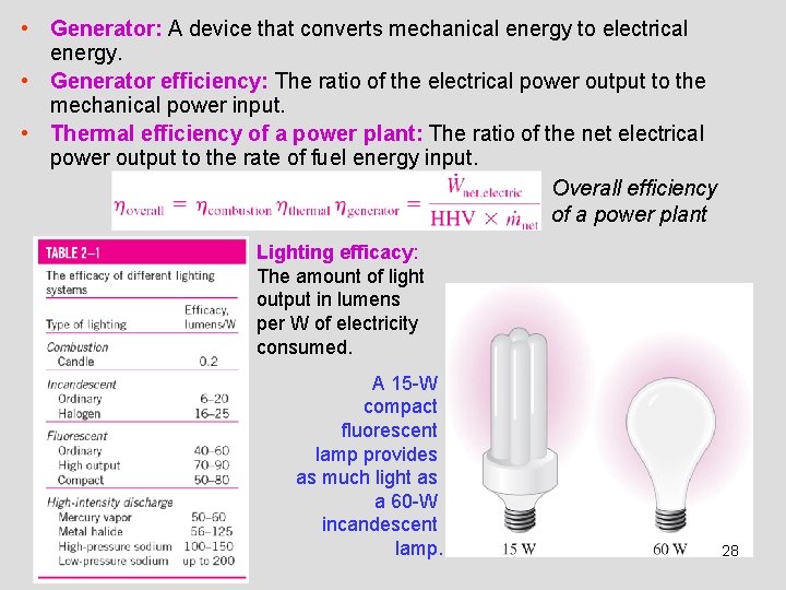  • Generator: A device that converts mechanical energy to electrical energy. • Generator