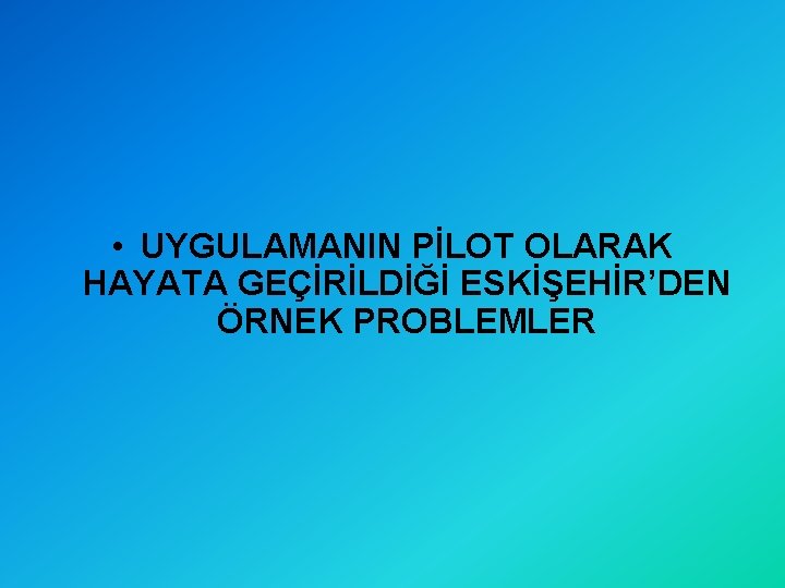  • UYGULAMANIN PİLOT OLARAK HAYATA GEÇİRİLDİĞİ ESKİŞEHİR’DEN ÖRNEK PROBLEMLER 