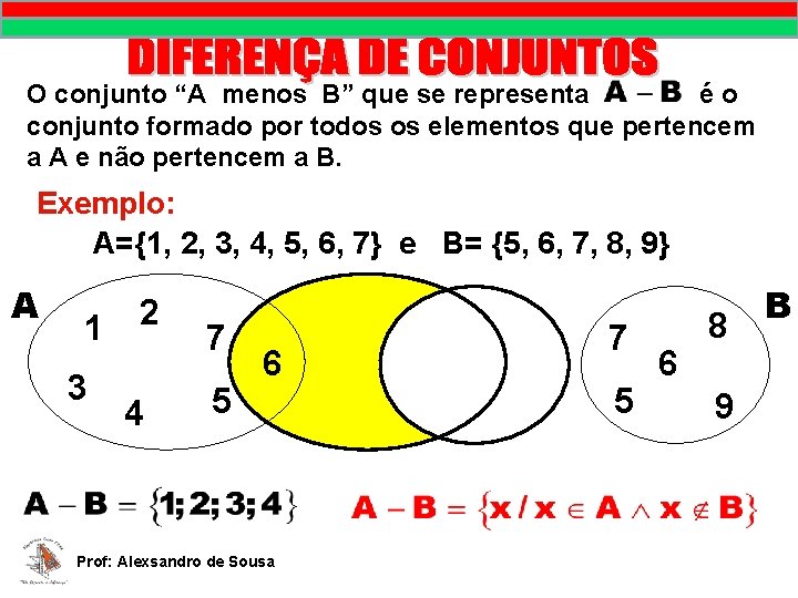 O conjunto “A menos B” que se representa éo conjunto formado por todos os O conjunto “A menos B” que se representa éo conjunto formado por todos os