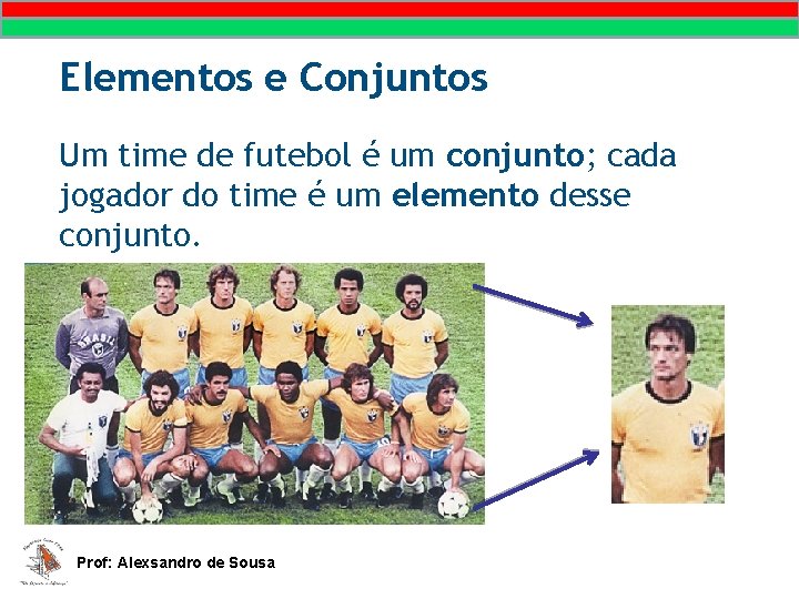 Elementos e Conjuntos Um time de futebol é um conjunto; cada jogador do time Elementos e Conjuntos Um time de futebol é um conjunto; cada jogador do time