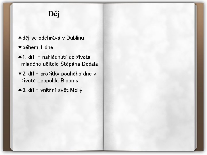 Děj ¬děj se odehrává v Dublinu ¬během 1 dne ¬ 1. díl - nahlédnutí