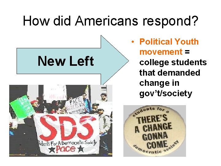 How did Americans respond? New Left • Political Youth movement = college students that How did Americans respond? New Left • Political Youth movement = college students that