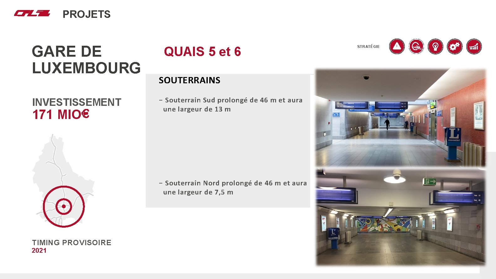 Nos projets PROJETS GARE DE LUXEMBOURG INVESTISSEMENT 171 MIO QUAIS 5 et 6 SOUTERRAINS