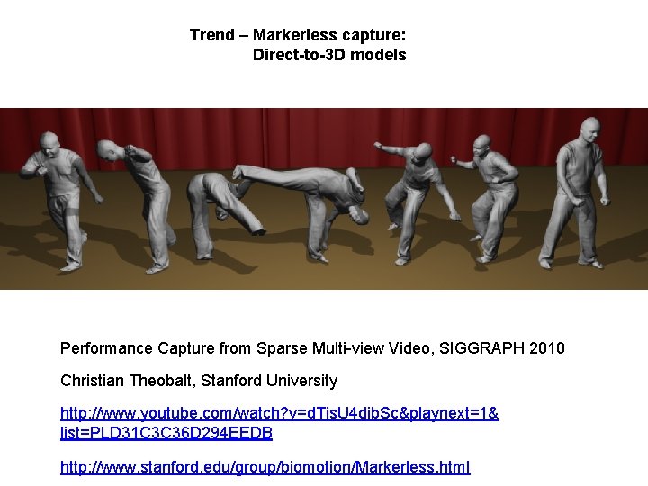 Trend – Markerless capture: Direct-to-3 D models Performance Capture from Sparse Multi-view Video, SIGGRAPH
